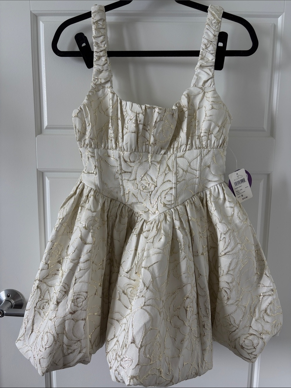 Windsor Ivory Mini Dress with Gold Floral Threading